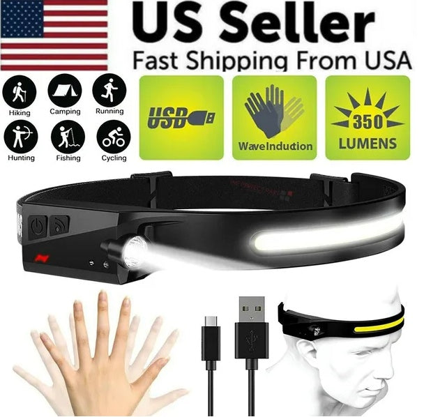 COB LED Sensor Headlamp – 230° Wide Beam Rechargeable Light