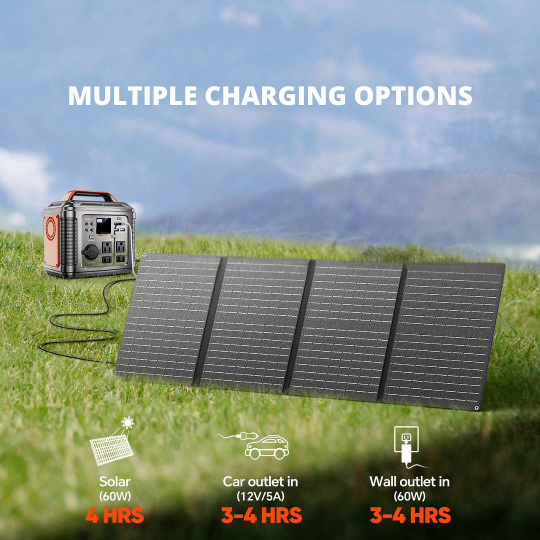 300W-600W Portable Power Station – 296Wh 80000mAh Battery + 60W Solar Panel