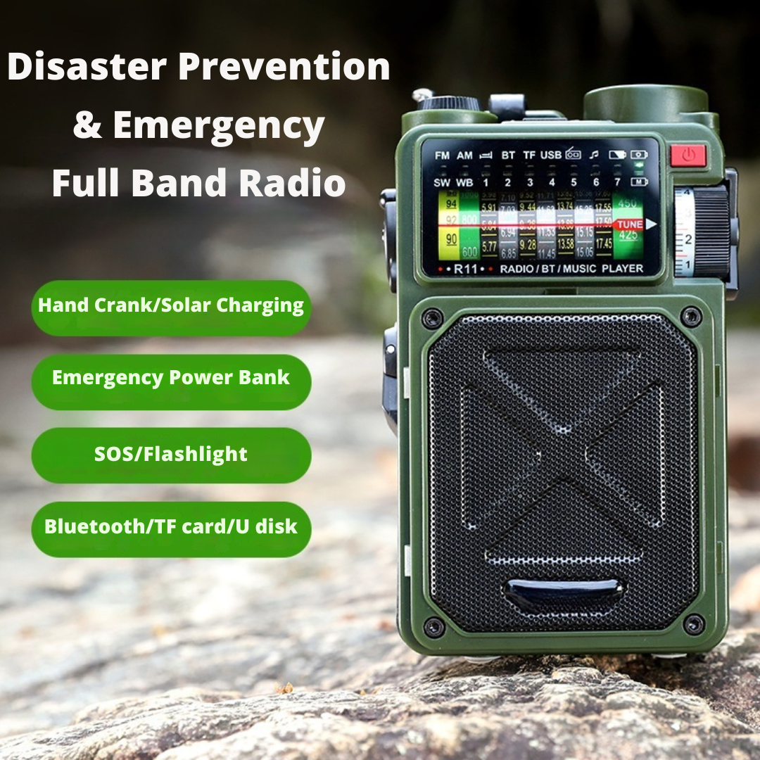 Radio Emergency Hand Power Generator | Solar + Type-C + Bluetooth + Flashlight