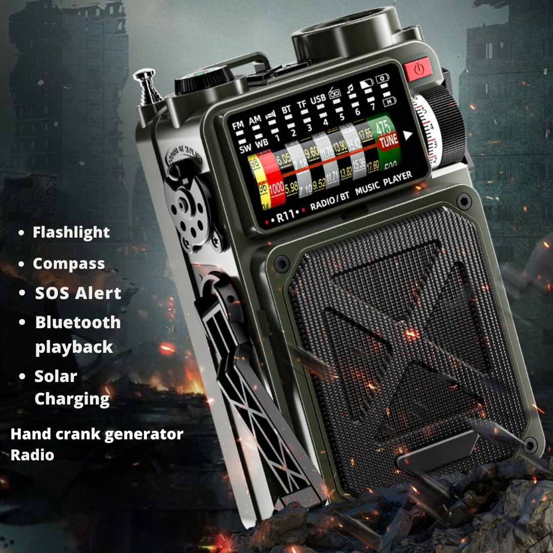 Radio Emergency Hand Power Generator | Solar + Type-C + Bluetooth + Flashlight