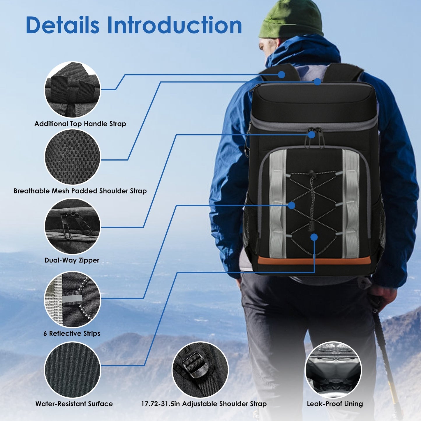Leakproof 25L Insulated Backpack Water Resistant – Black/Grey