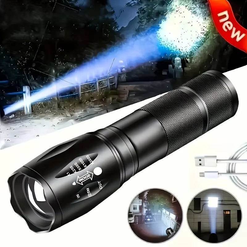 High Power LED Flashlight | 5 Lighting Modes | Zoom Focus | Waterproof | Aluminum Alloy Body