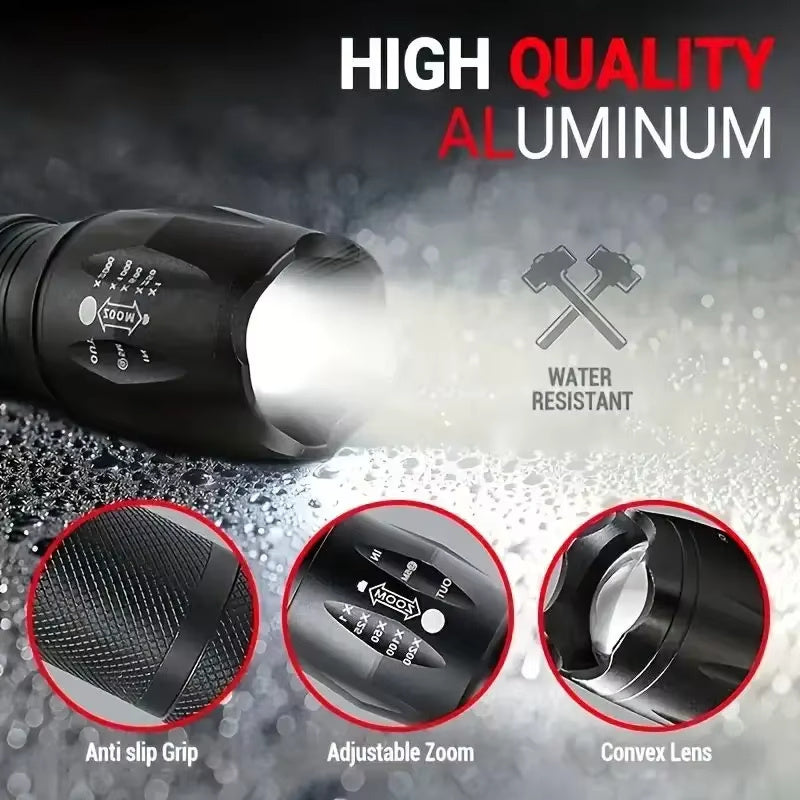 High Power LED Flashlight | 5 Lighting Modes | Zoom Focus | Waterproof | Aluminum Alloy Body