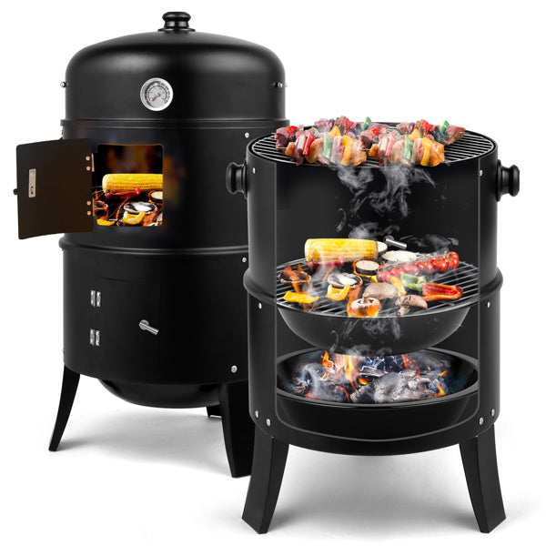 3-in-1 Portable Charcoal Smoker & Grill