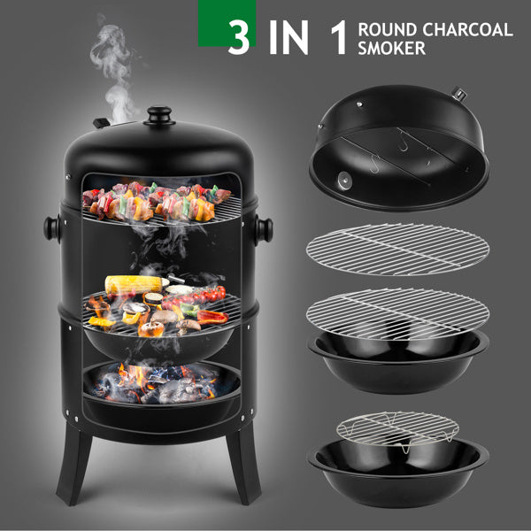 3-in-1 Portable Charcoal Smoker & Grill