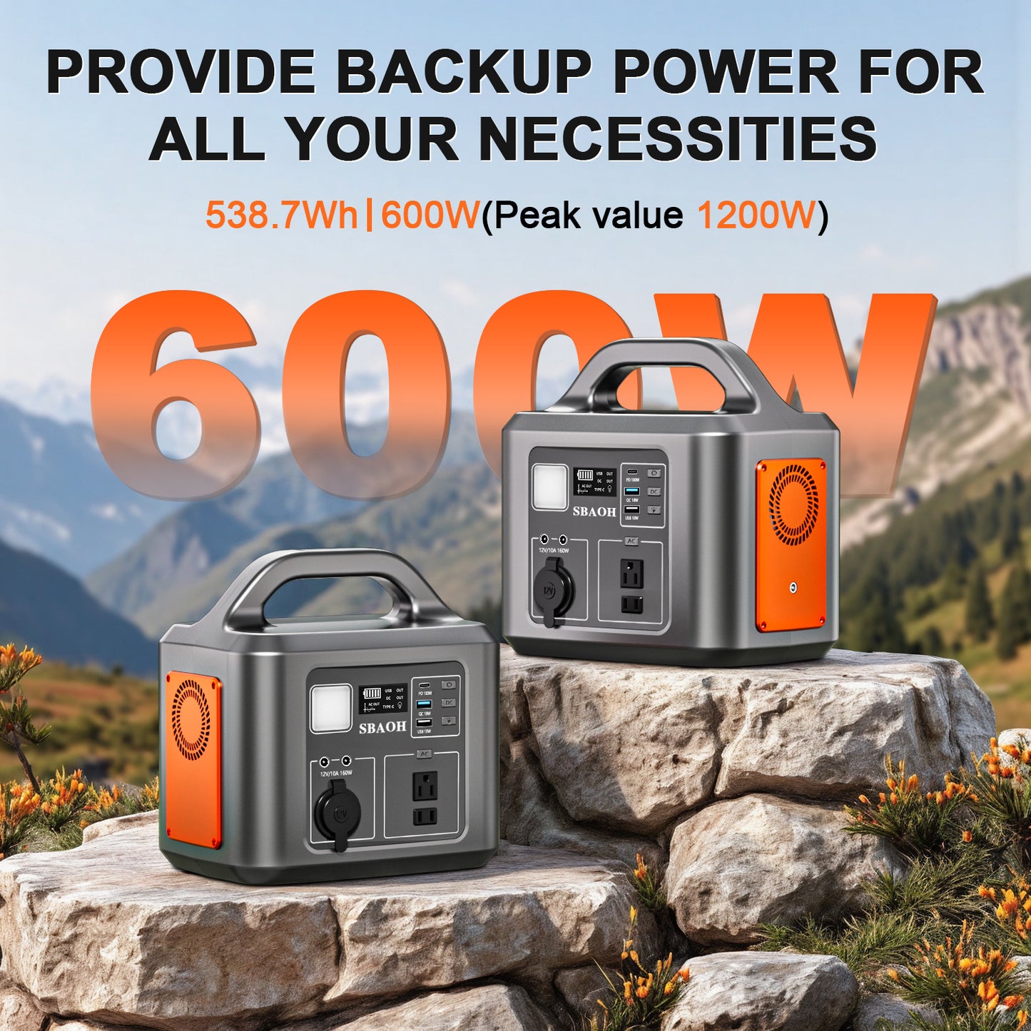 600W Portable Power Station (538.7Wh / 145600mAh)