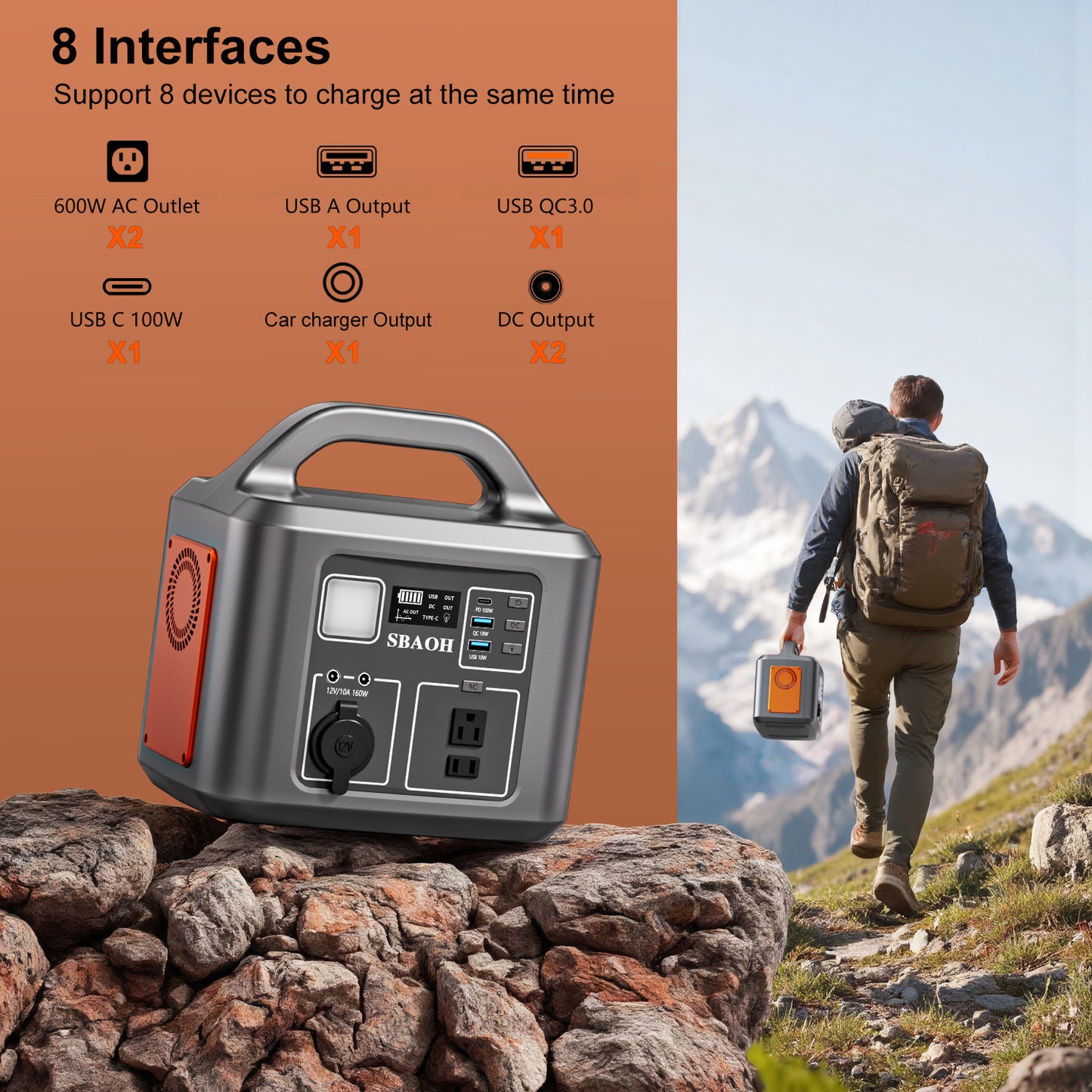 600W Portable Power Station (538.7Wh / 145600mAh)