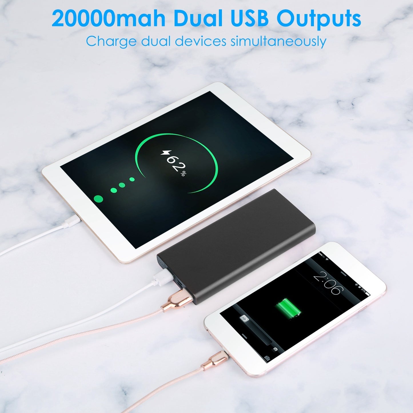 20 000 mAh Dual‑USB Power Bank – LCD & Emergency Flashlight