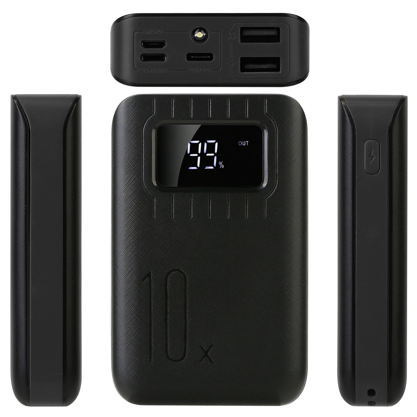 10 000 mAh Dual‑USB Power Bank – LCD Display & Flashlight