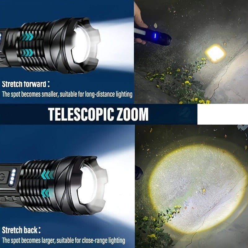 A76 Telescopic Emergency Flashlights (2-Pack) – 7 Modes, COB Sidelight, USB Rechargeable