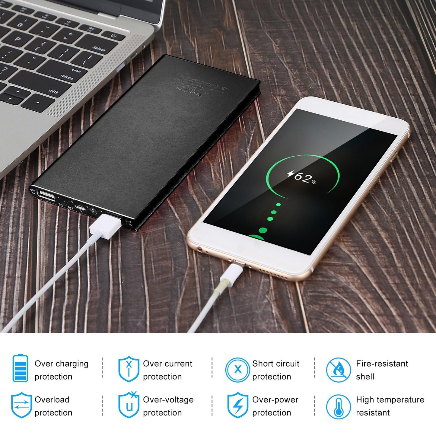 Ultra‑Thin 20 000 mAh Power Bank – Dual USB, LED Display & Flashlight