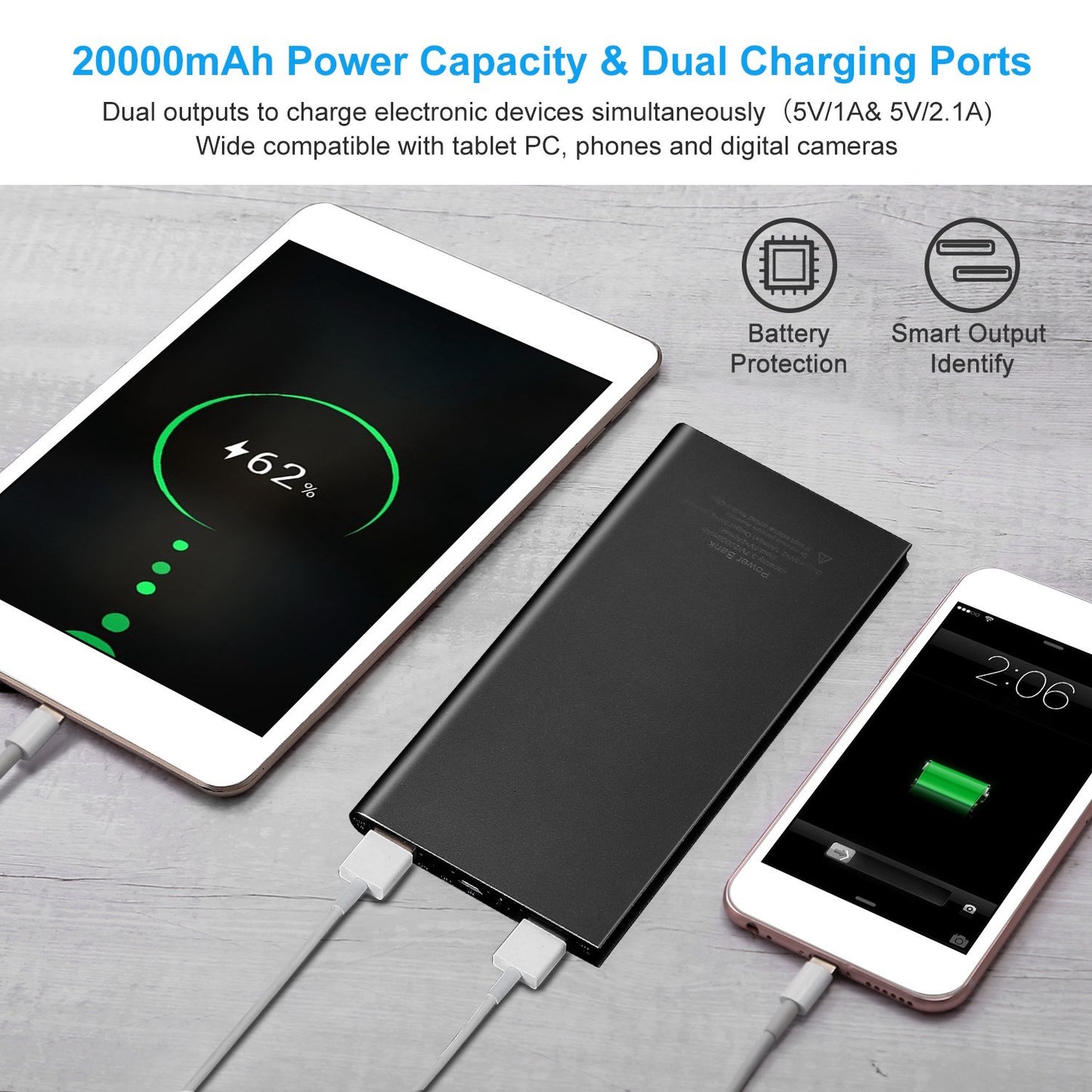 Ultra‑Thin 20 000 mAh Power Bank – Dual USB, LED Display & Flashlight