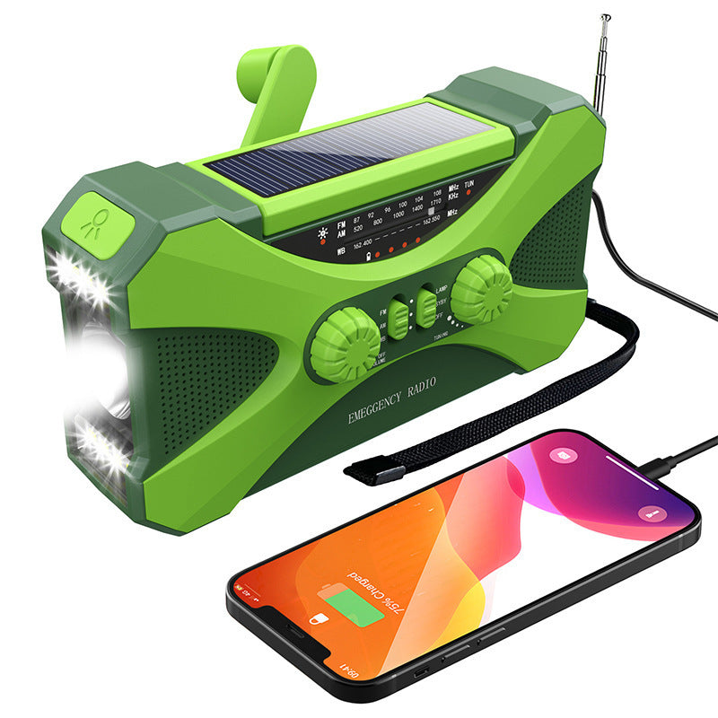 10,000mAh Emergency Radio | Hand Crank, Solar Power, LED, Power Bank, SOS Alarm