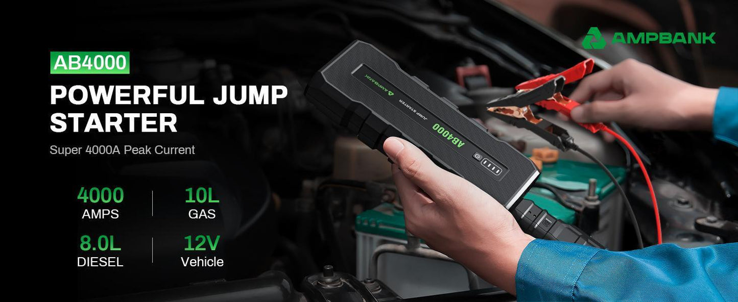 4000A Car Jump Starter with Air Compressor & LED – Fast Charging & EVA Case