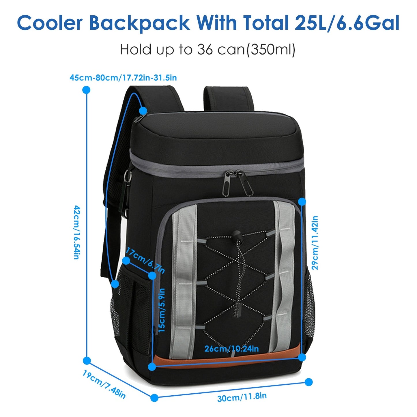Leakproof 25L Insulated Backpack Water Resistant – Black/Grey