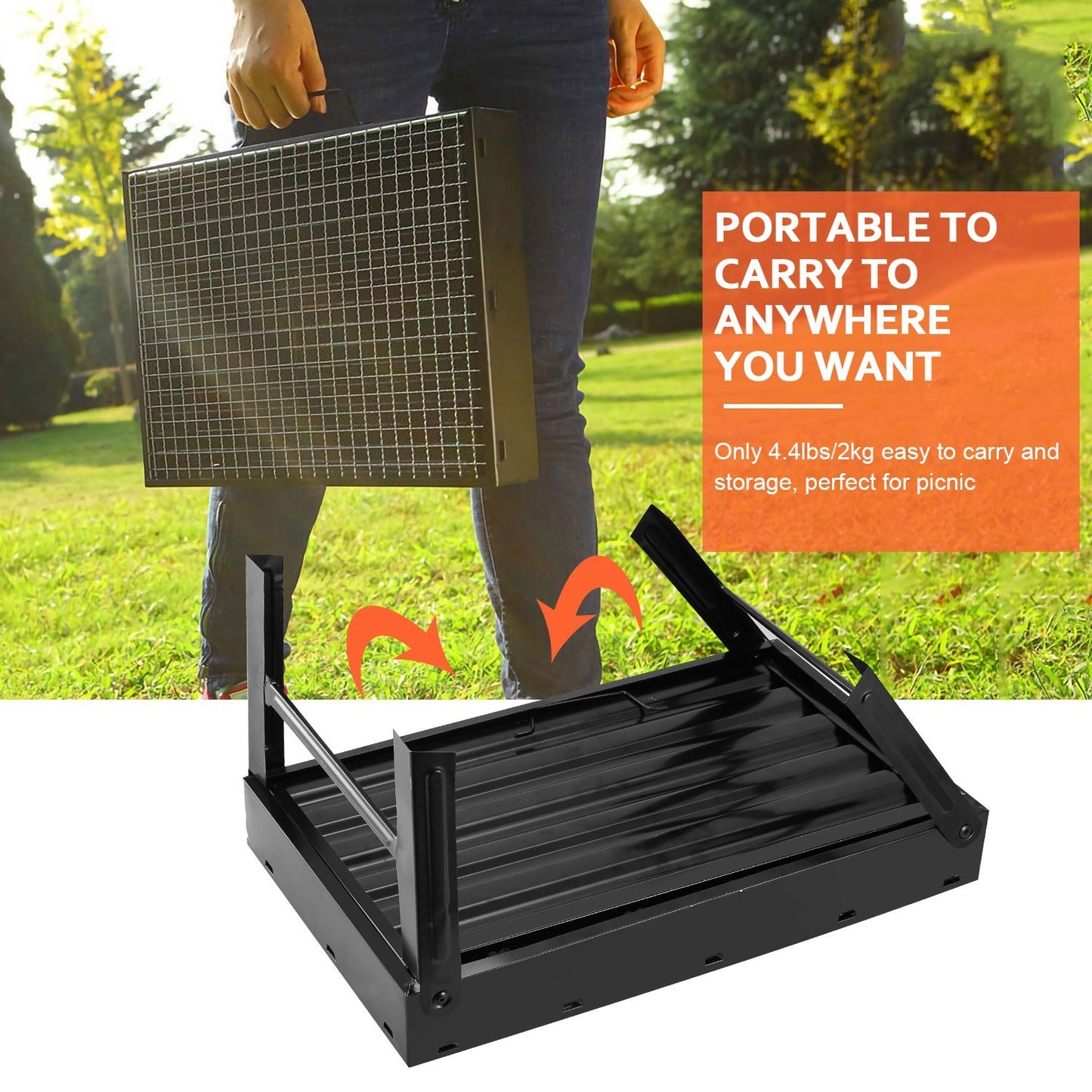 Fold‑Flat Charcoal Grill with Lid, Ventilation & Carry Handle