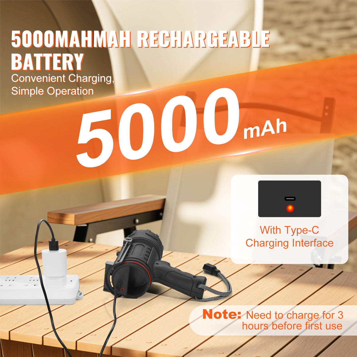 200,000LM Spotlight & Power Bank USB-C