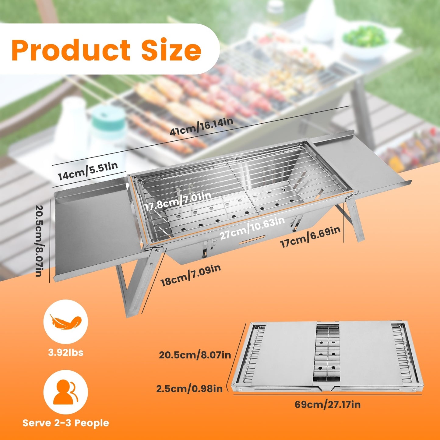 3‑in‑1 Foldable Stainless Steel Charcoal Grill