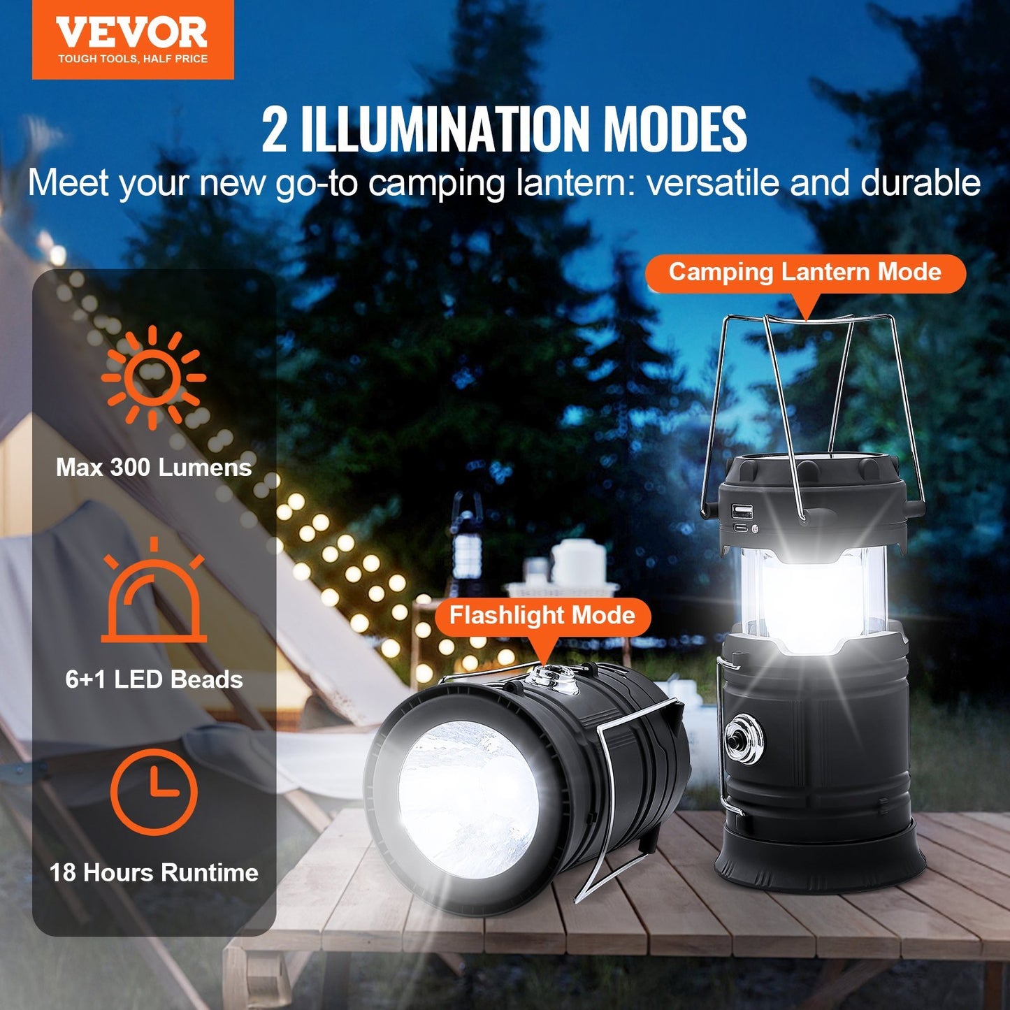 4-Pack Solar Rechargeable Lanterns with Flashlight Mode