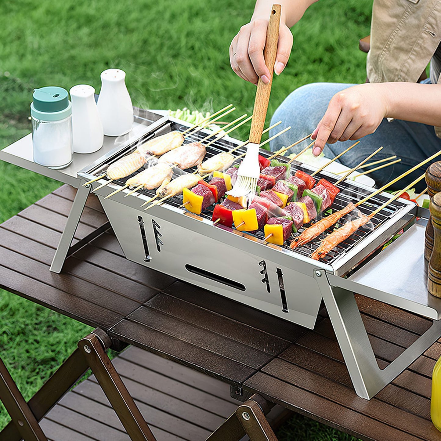 3‑in‑1 Foldable Stainless Steel Charcoal Grill