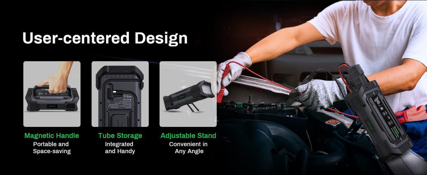 3000A Portable Car Emergency Jump Starter with Inflator, LED & Fast Charging