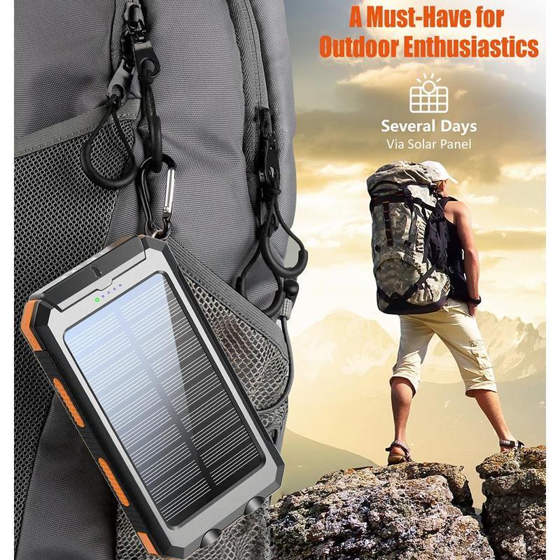 8 000 mAh Power Bank – Dual USB, Triple‑LED Flashlight & Solar Panel