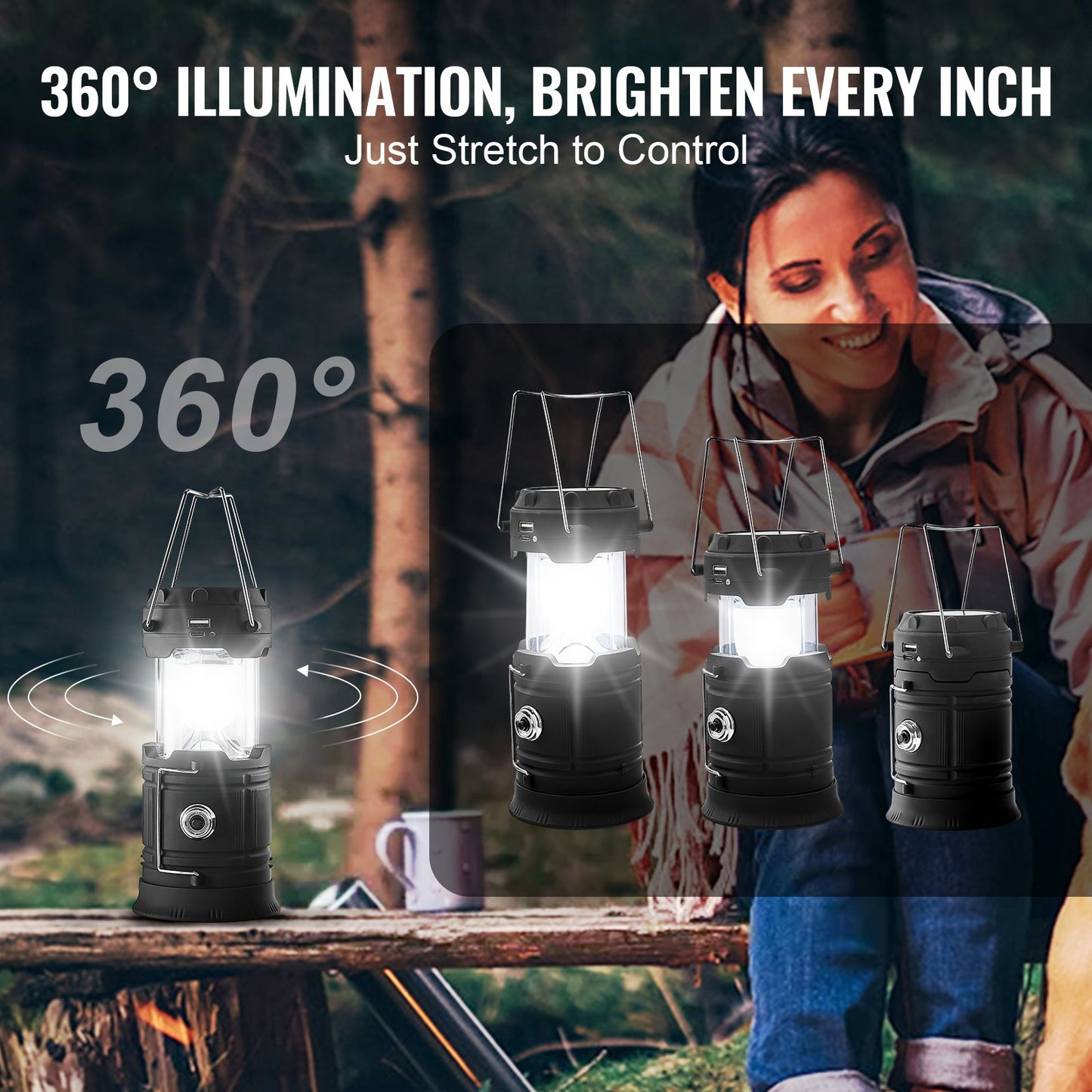 4-Pack Solar Rechargeable Lanterns with Flashlight Mode