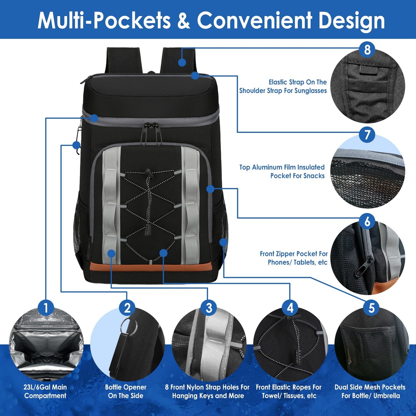 Leakproof 25L Insulated Backpack Water Resistant – Black/Grey