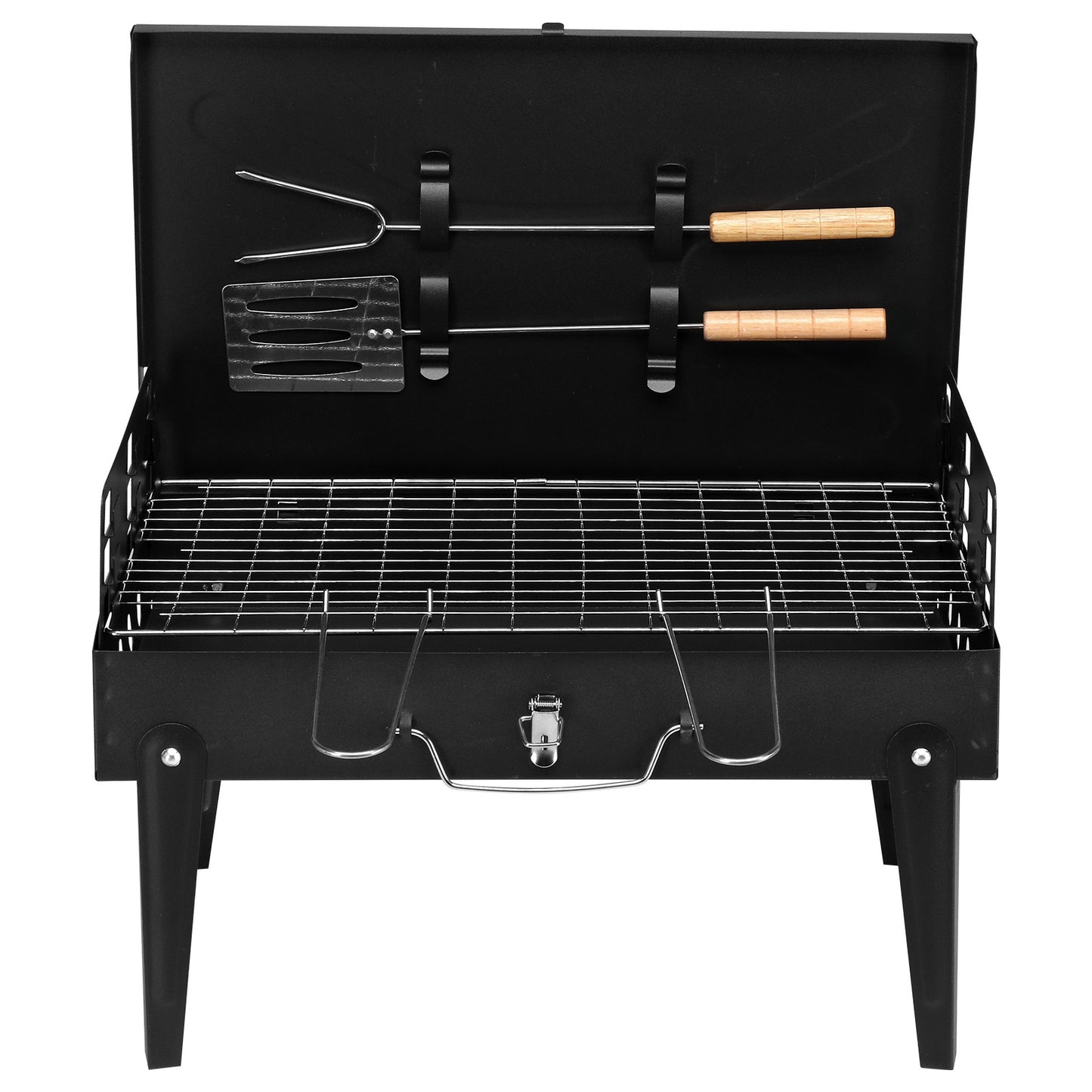 Portable Charcoal Grill with Lid and Adjustable Height