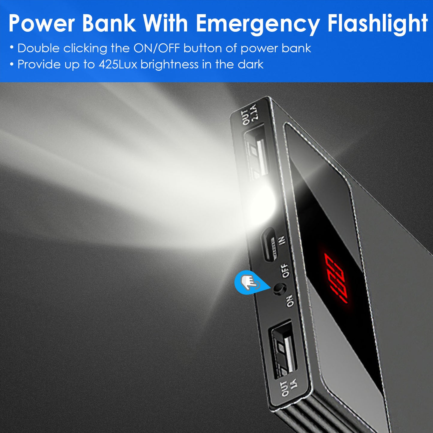 Ultra‑Slim 20 000 mAh Dual‑USB Power Bank – LED Display & Flashlight