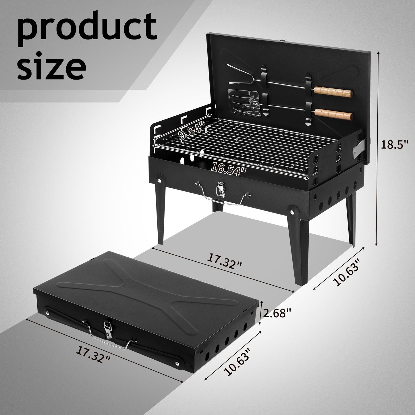Portable Charcoal Grill with Lid and Adjustable Height