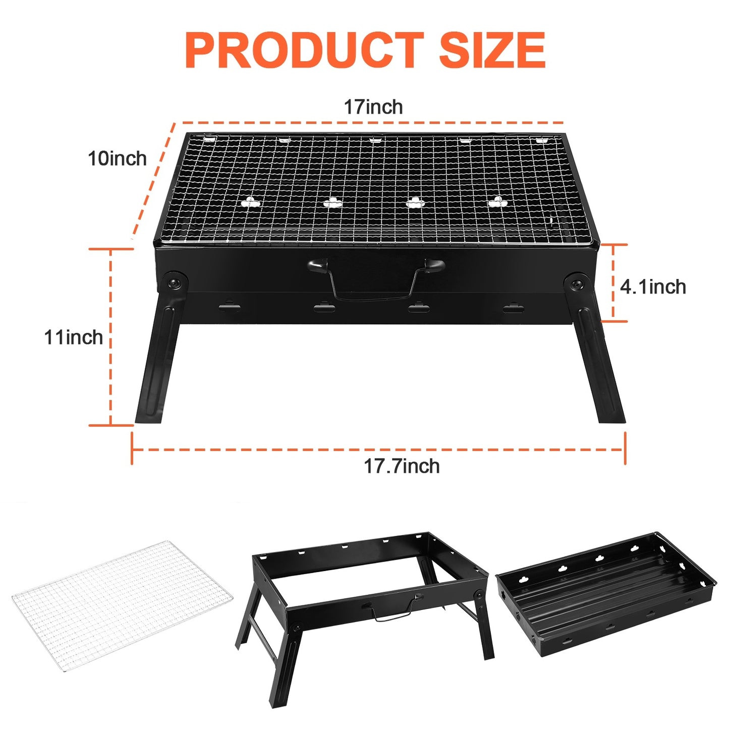 Fold‑Flat Charcoal Grill with Lid, Ventilation & Carry Handle