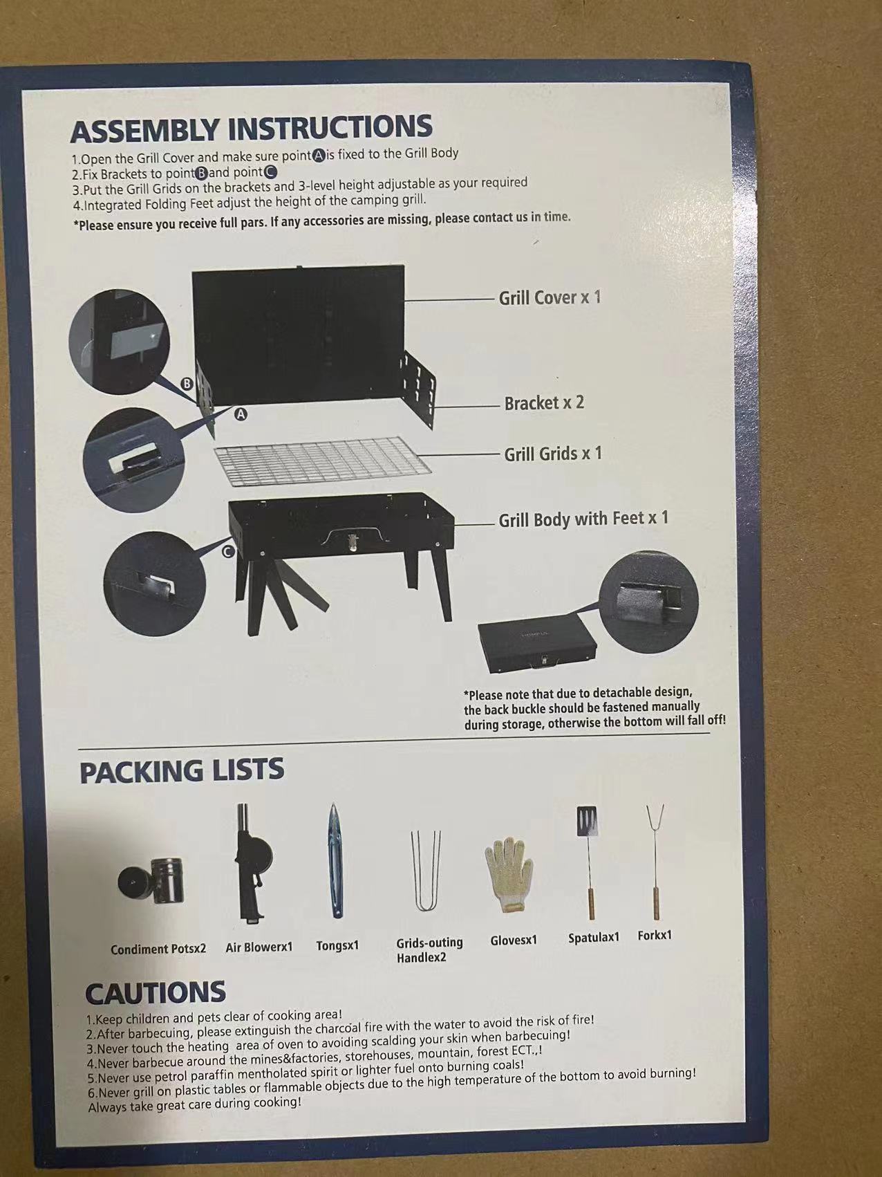 Portable Charcoal Grill with Lid and Adjustable Height