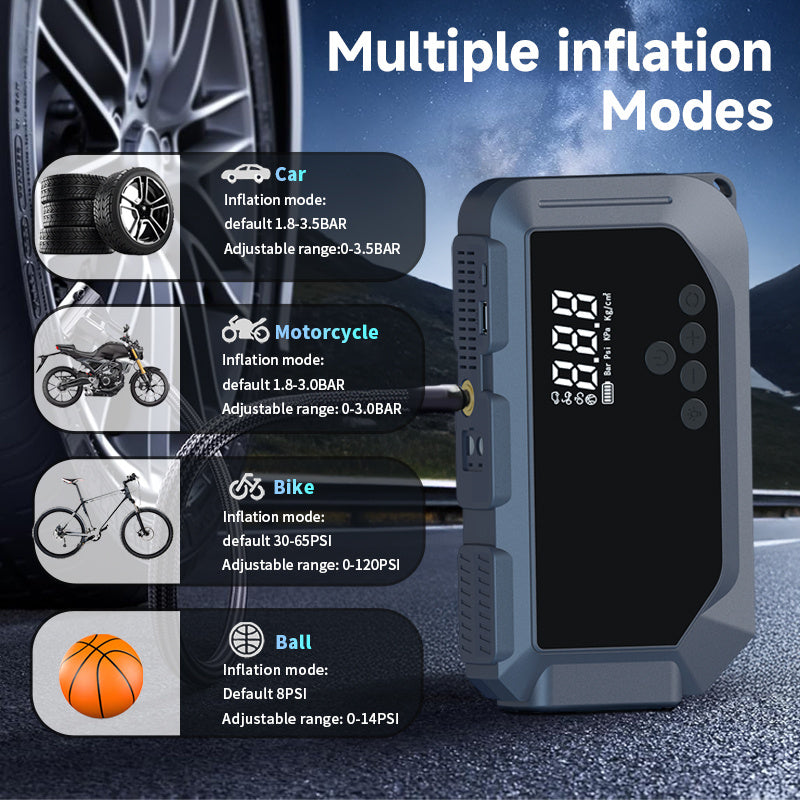 2000A Portable Car Battery Starter with 150PSI Air Compressor, Charger, LED