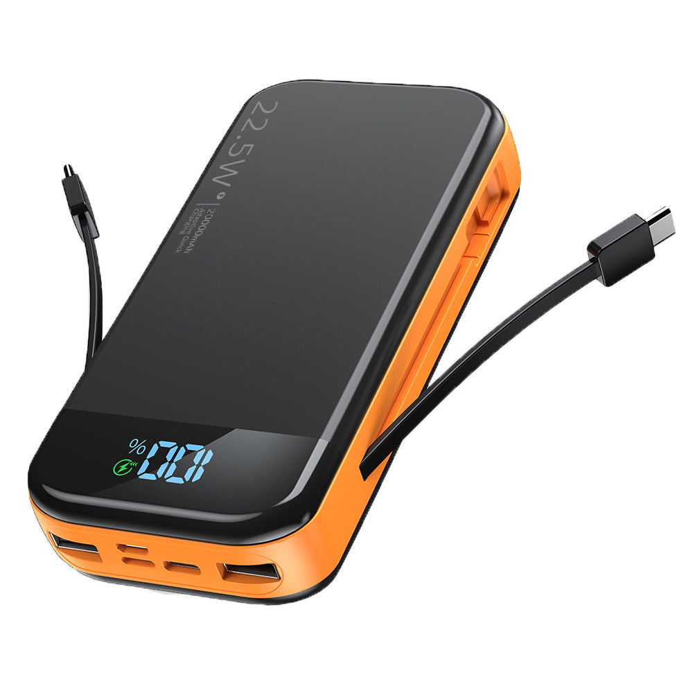 22.5 W 19 000 mAh Power Bank – Built‑In USB‑C / Lightning Cables, LCD & Dual Flashlight