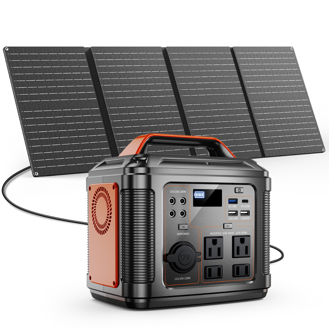 300W-600W Portable Power Station – 296Wh 80000mAh Battery + 60W Solar Panel
