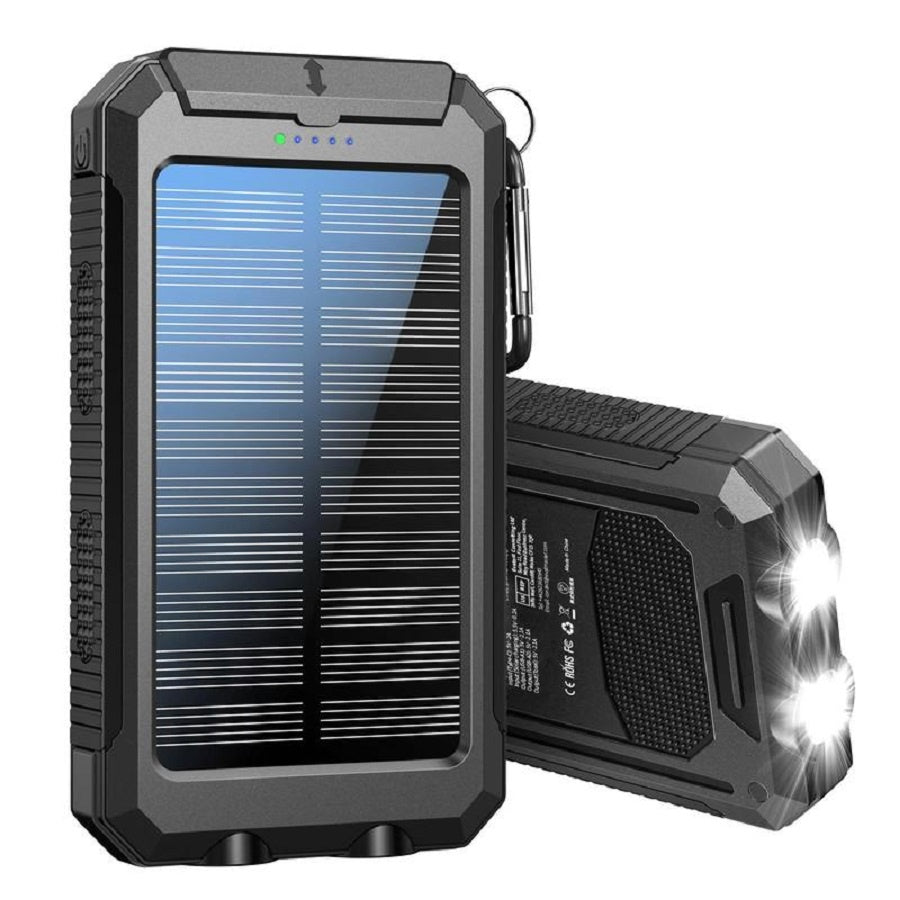8 000 mAh Power Bank – Dual USB, Triple‑LED Flashlight & Solar Panel
