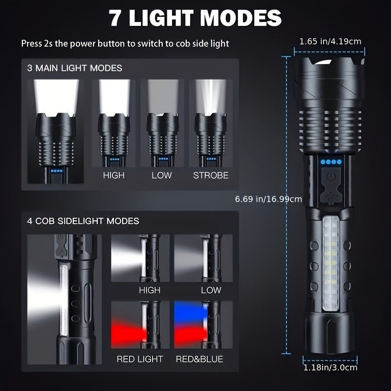 A76 Telescopic Emergency Flashlights (2-Pack) – 7 Modes, COB Sidelight, USB Rechargeable