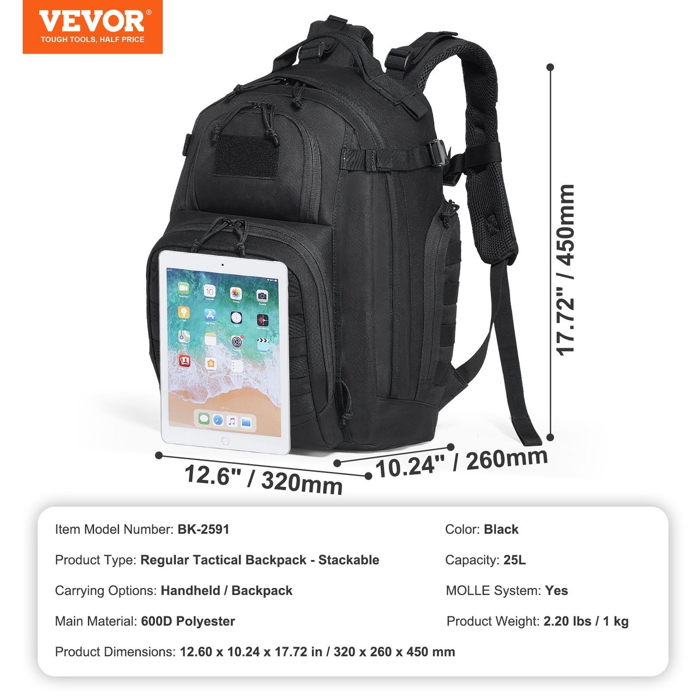 25L Waterproof Tactical Backpack - MOLLE
