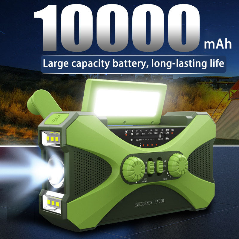 10,000mAh Emergency Radio | Hand Crank, Solar Power, LED, Power Bank, SOS Alarm
