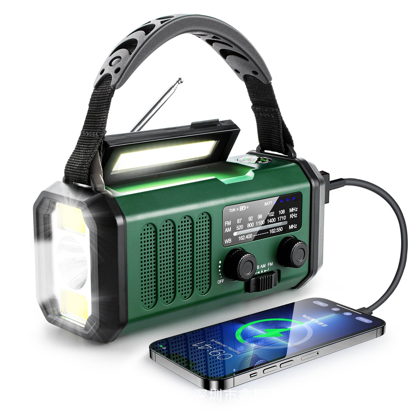 10000mAh Solar + Hand Crank Emergency Radio with Flashlight & Power Bank
