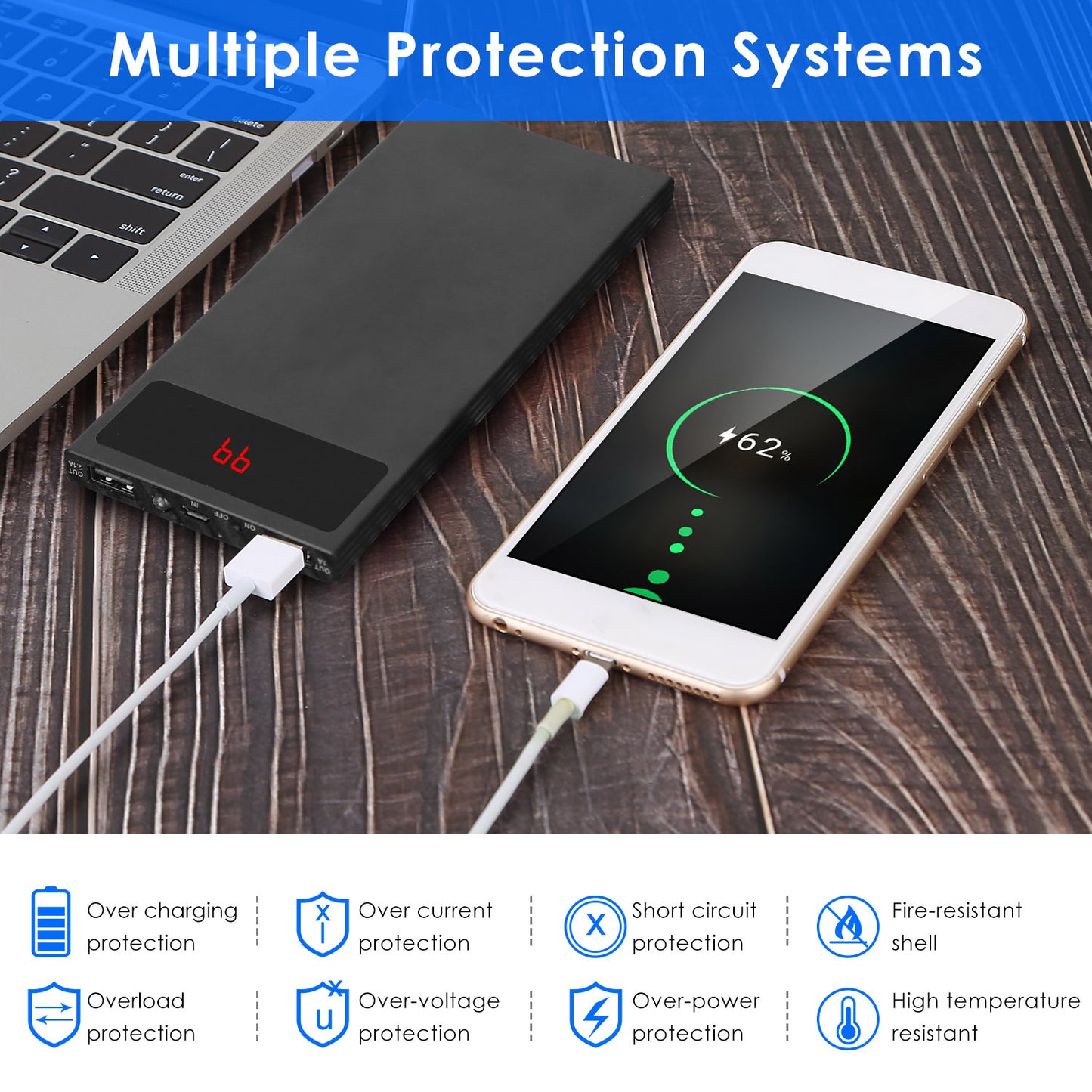 Ultra‑Slim 20 000 mAh Dual‑USB Power Bank – LED Display & Flashlight