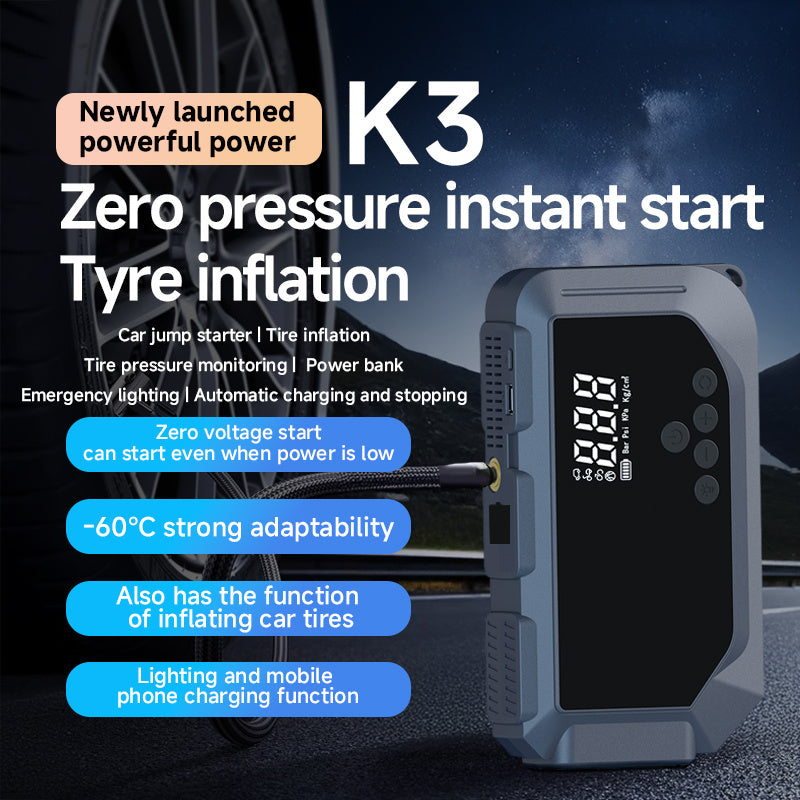 2000A Portable Car Battery Starter with 150PSI Air Compressor, Charger, LED