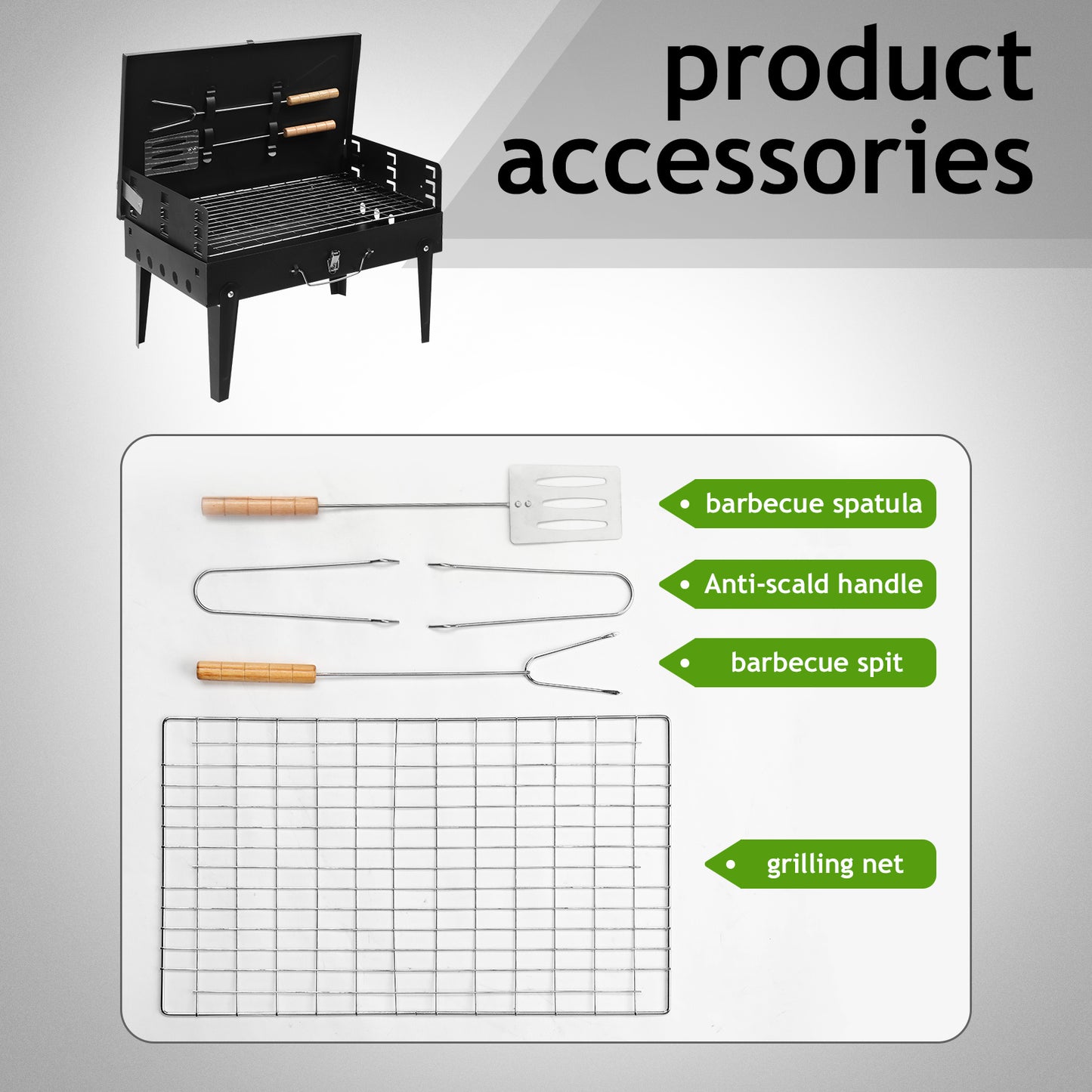 Portable Charcoal Grill with Lid and Adjustable Height
