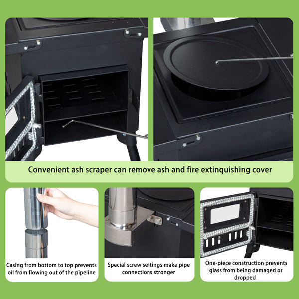 Multi-Fuel Stove with Chimney, Foldable Frame & Vent Control