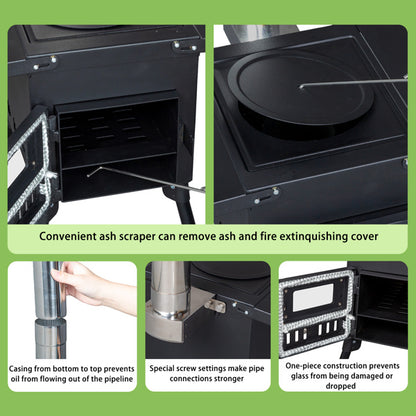 Multi-Fuel Stove with Chimney, Foldable Frame & Vent Control