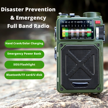 Radio Emergency Hand Power Generator | Solar + Type-C + Bluetooth + Flashlight