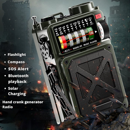 Radio Emergency Hand Power Generator | Solar + Type-C + Bluetooth + Flashlight