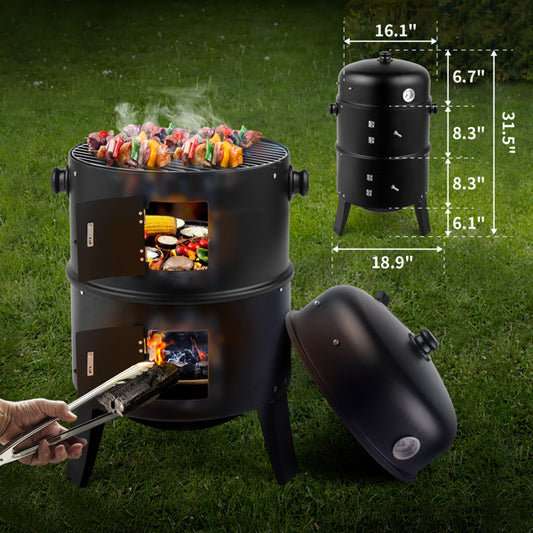 3-in-1 Portable Charcoal Smoker & Grill