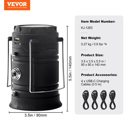 4-Pack Solar Rechargeable Lanterns with Flashlight Mode